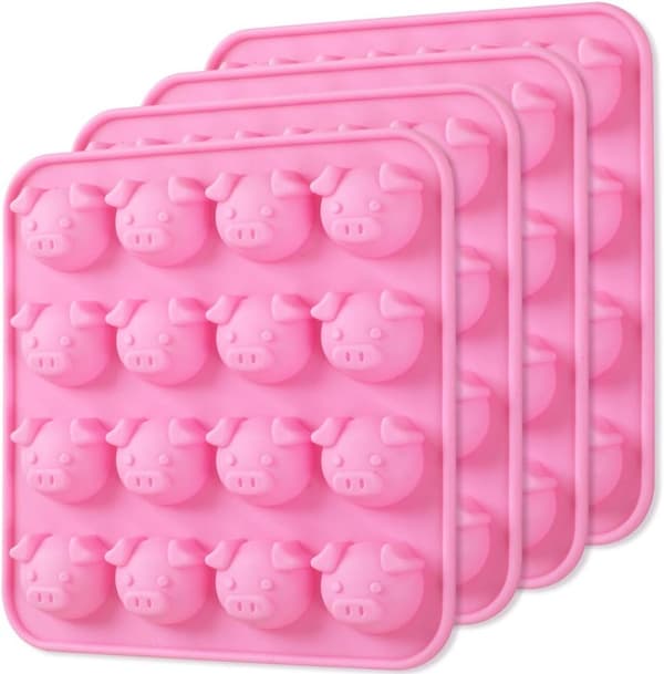 Sæt med 4 griseformede silikoneforme til gelé, fondant, hårdt slik
