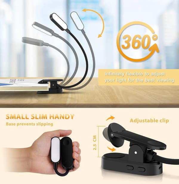 Lukulampun 16 LED Lukulamppu Klipsilamppu USB Ladattava 9