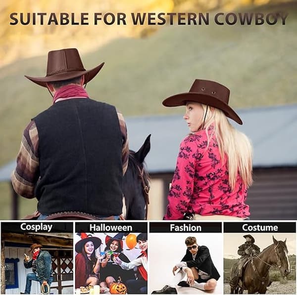 Brun cowboyhat/jægerhat - Polyester - Størrelse 56-58 cm - Bredskygget - Unisex - Til udendørs brug, solbeskyttelse