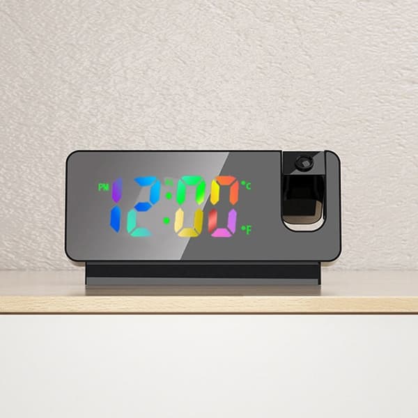 LED Digital Projection Alarm Clock 180° Rotation Mute Electronic Clock Ceiling Projector Alarm Clock for Bedroom White