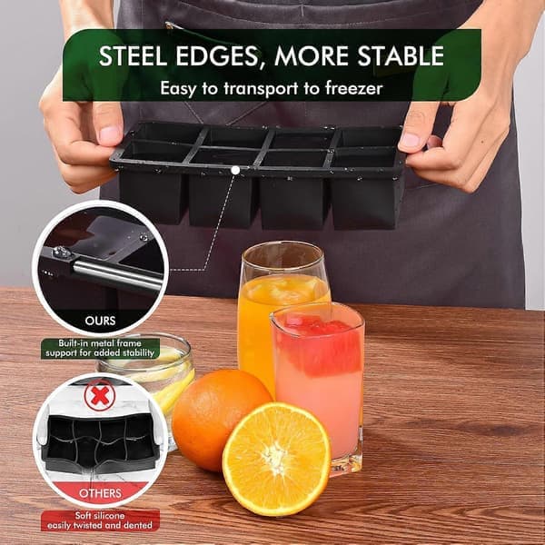 Ice Cube Tray, Freezer Ice Molds with Lid, Easy Release Large Ice Cube Molds, Silicone Ice Cube Tray for Whiskey, Stackable Square Ice Mold for