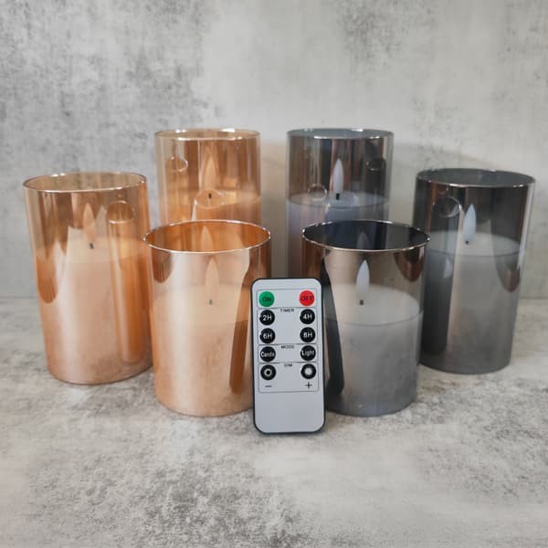 LED-lys, sæt med 3 flammeløse LED-lys, grå med