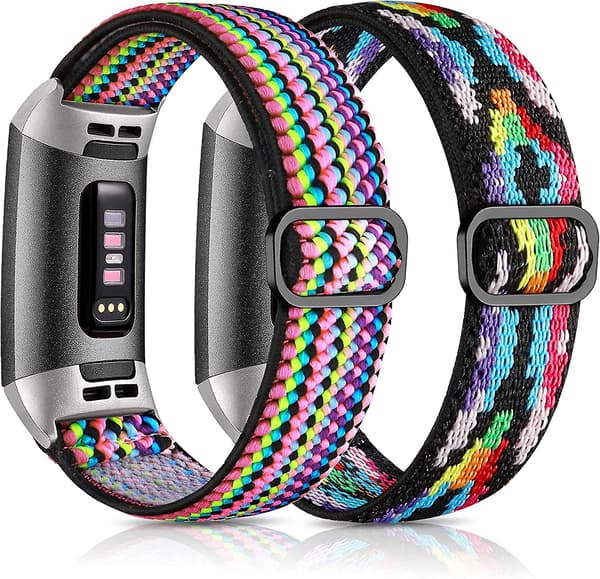 Kompatibel med Fitbit Charge 3-bånd/Fitbit Charge 4-bånd, justerbart strækbart åndbart nylonvævet erstatningsarmbånd til Fitbit [DB]
