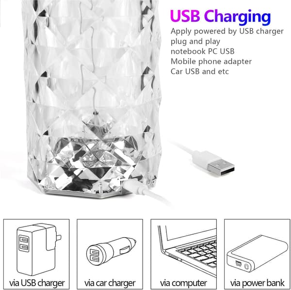Crystal Table Lamp - LED Diamond Table Lamp with 16 Colors - Rechargeable Mood Lamp - Touch Control and Remote Control