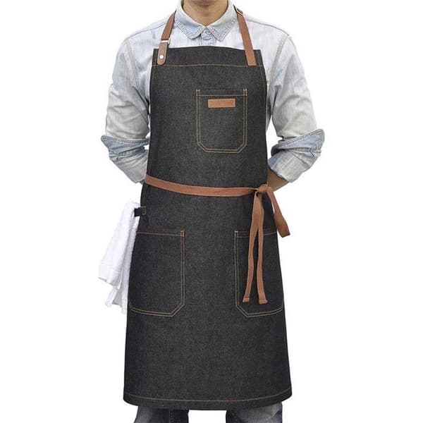 Professional Kitchen Apron - Denim - Black - With Pockets - Unisex Svart