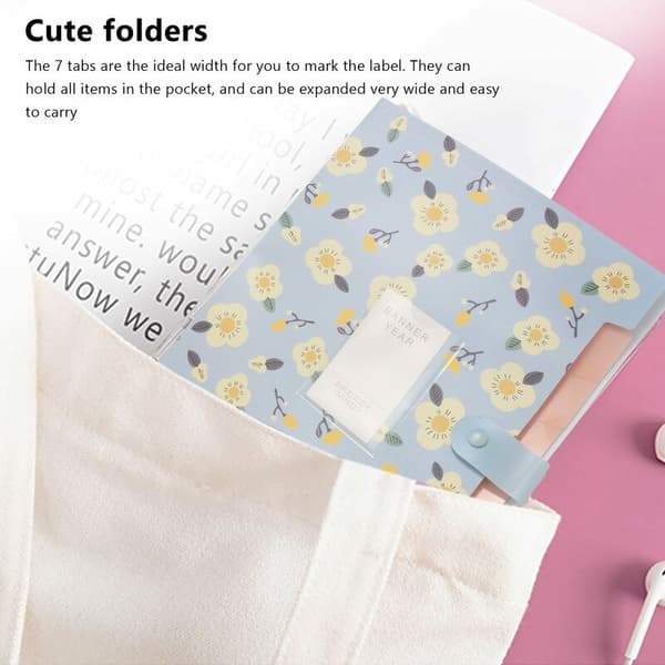 Floral Expandable Folder A4 and Letter Size Archive File Organizer 8 Pockets (Blue)