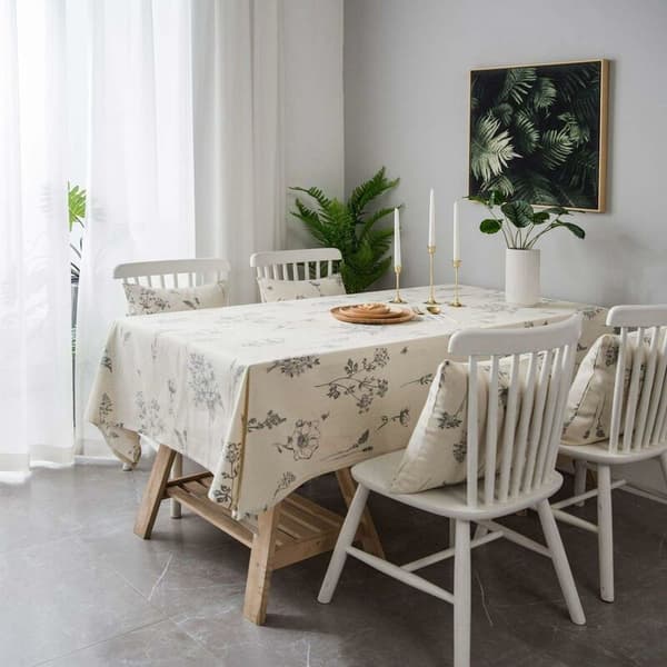 Little Bee Floral Pattern Sketch Fresh Tablecloth Cotton Grey (140×160cm)