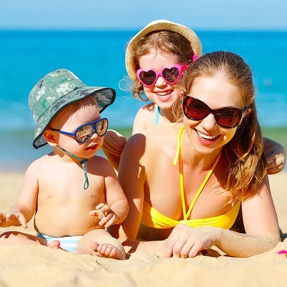 Solhatt Barn Sommar Bucket Hat Bredbremmet Strandhatt med Hakestropp UPF50 Dinosaur Flap Cap for Barn 2-10 År
