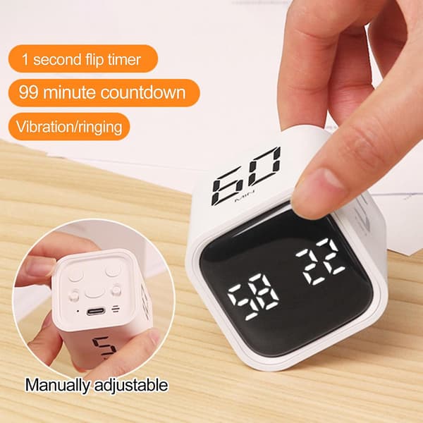 Produktivitetskube-timer med tyngdekraftssensor, vendbart LED-display, 4 forudindstillede tider, dobbelte tilstande, tidsstyring