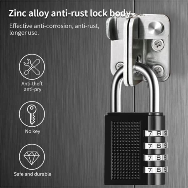4-digit Combination Padlock 4-Pack with Robust Combination Code for Families, Schools, Luggage Lockers, and Toolbox