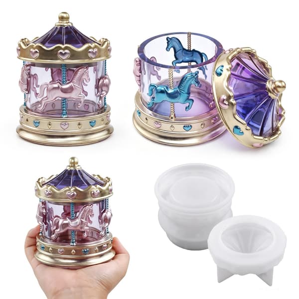 Decorative Carousel Silicone Mold Set for Making Resin Boxes and Cups