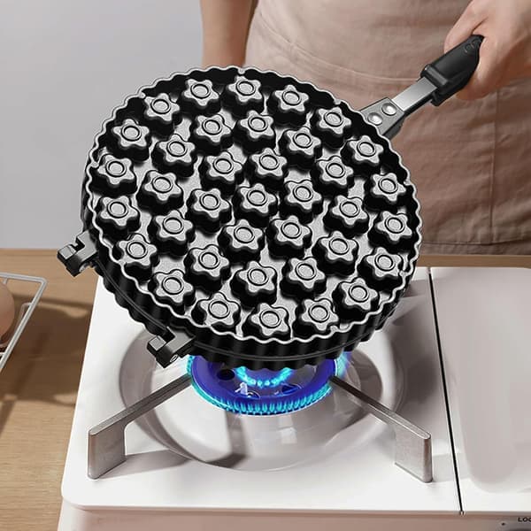 Waffle Iron Double-Sided Nonstick 180° Rotation 5 Min for Egg Waffles Cones [Ho]
