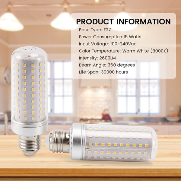LED Bulbs, 3-Pack 3000K Warm White Light Bulbs, 15W LED Corn Light Home Lighting