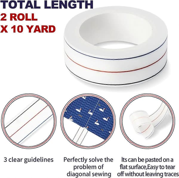 1/4 tums diagonal sömnadstejp - 10 yards per rulle sömnadsguide för raka sömmar [DB]
