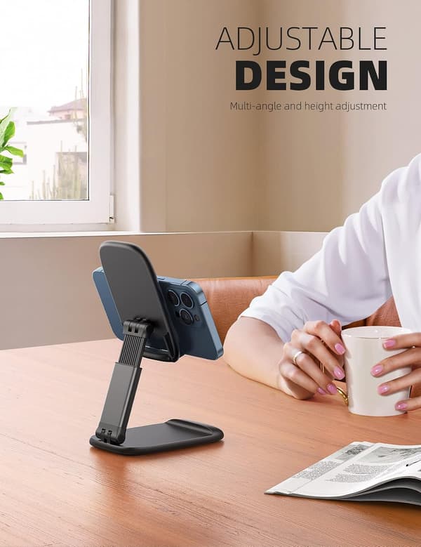 Sort-(110*80*28MM) Justerbar Telefonholder, Telefon Dockingstation - Sammenklappeligt Dockingstativ kompatibelt med iPhone 14 Pro Max Plus, 13/