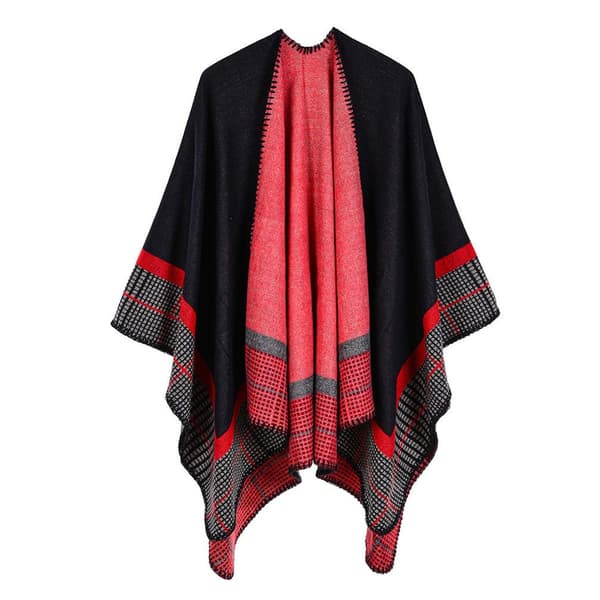 Kashmirponcho Sjal Wrap med åben front lang sweaterkappe