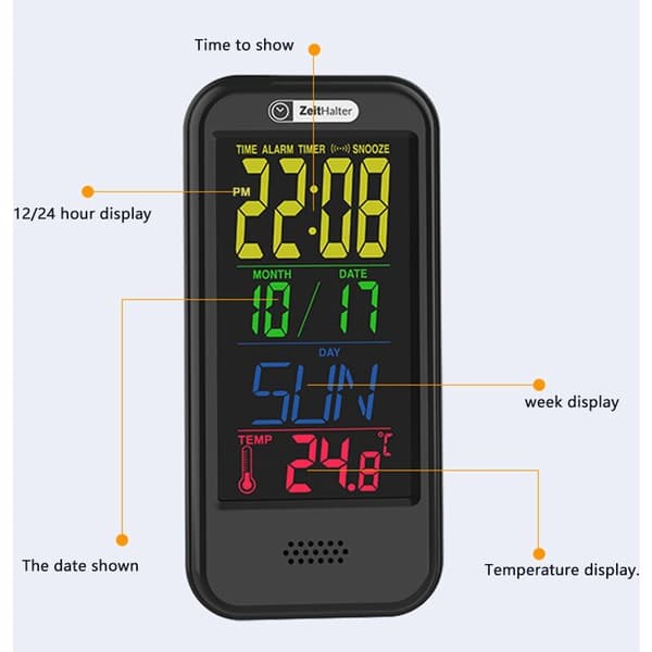 LCD-farveskærm digitalt ur elektronisk vækkeur med nedtælling temperatur 8 evighedsur sort