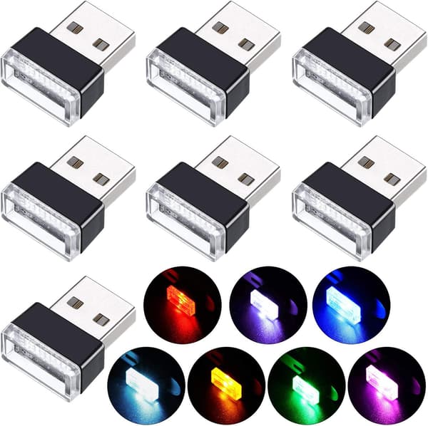 7 stk USB LED-biler indre atmosfærelys, 5V stiklys