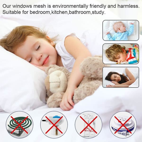 Cuttable Window Screen, Set of 4 Window Screens, Upgraded Fly Screen with Fine Mesh Adhesive Strap