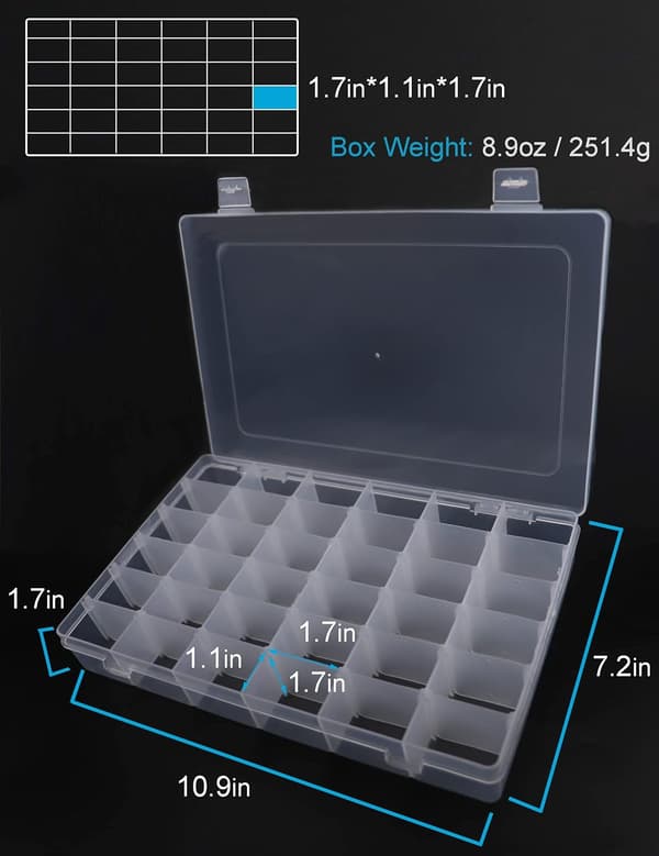 Fishing Tackle Storage Boxes with Removable Dividers, Transparent