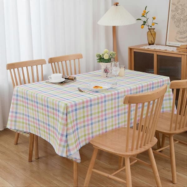 [LCS] Pastel Gingham Easter Tablecloth 60\"x120\", Water-Resistant Polyester, Reusable Spring/Valentine's Day Table Cover - Compatible with Standard Tables