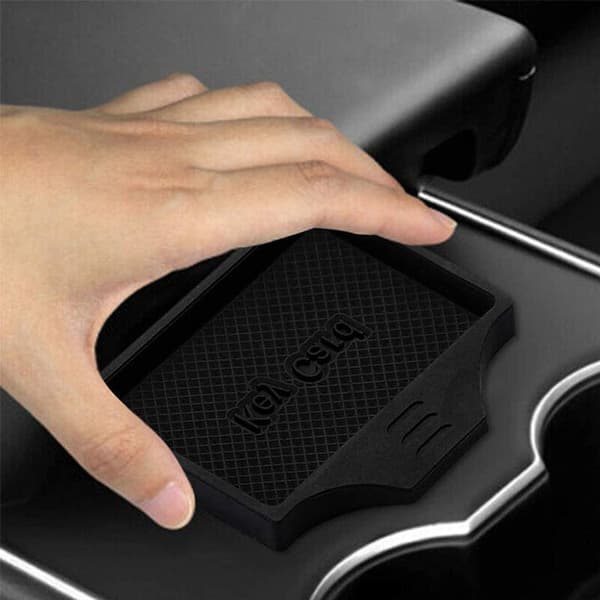 Kortholder til Model 3 Y Midterkonsol Anti-Slip, Blød Silikone Kopholder-måtte Sort