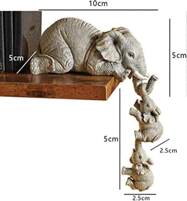 Samlarobjekt Elefant Hyllfigur 3-pack, Mammaelefant Hänger Bebiselefanter på Kanten, Spiselkransdekor, Handmålade Resinfigurer