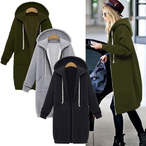 Hættetrøje med lynlås til kvinder, lang, plus size lysegrå 3XL Light Gray 3XL