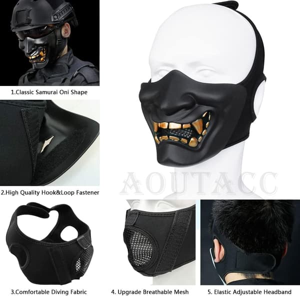 Airsoft Halvansigtsmaske, Ond Dæmon Monster Kabuki Samurai Hannya