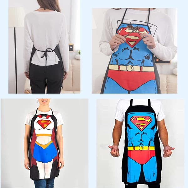 2 sett kjøkkenforklær - Superman-versjon for menn og kvinner, parforklær