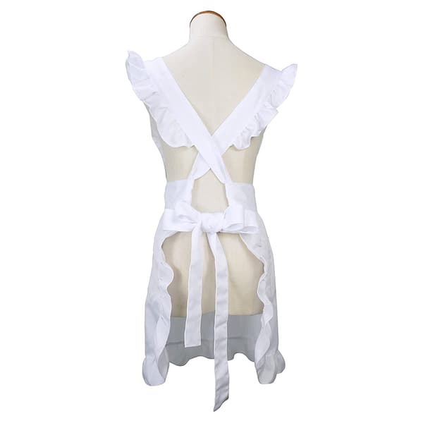 Victorian Cotton Maid Apron with Ruffle and Pockets, Adjustable Crisscross Back for Cosplay, Kitchen Baking, White