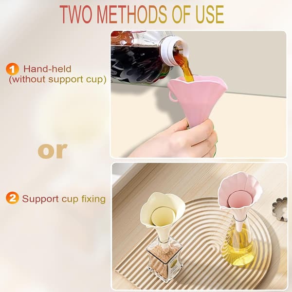 Kitchen Funnel Set of 4, Foldable Silicone Flower Shape Funnel, Kitchen Accessory Gadgets for Jars Bottle Liquid Transfer