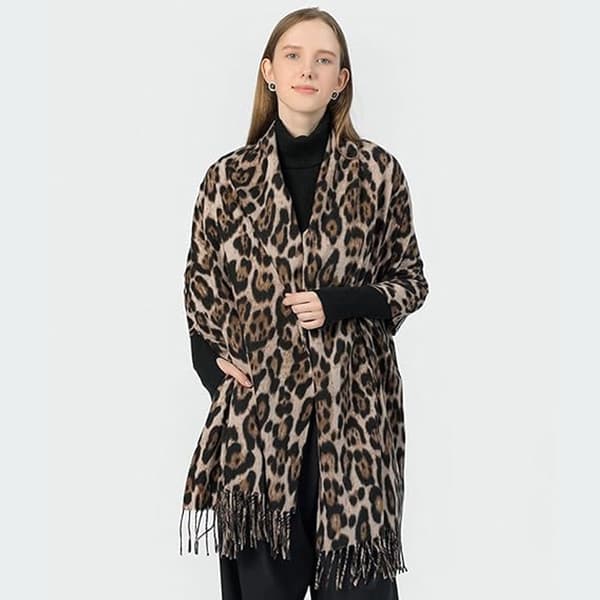 Leopardmønstret vinterhalstørkle for kvinner, dame vinterhalstørkle, myk kashmirfølelse varm, skjerf
