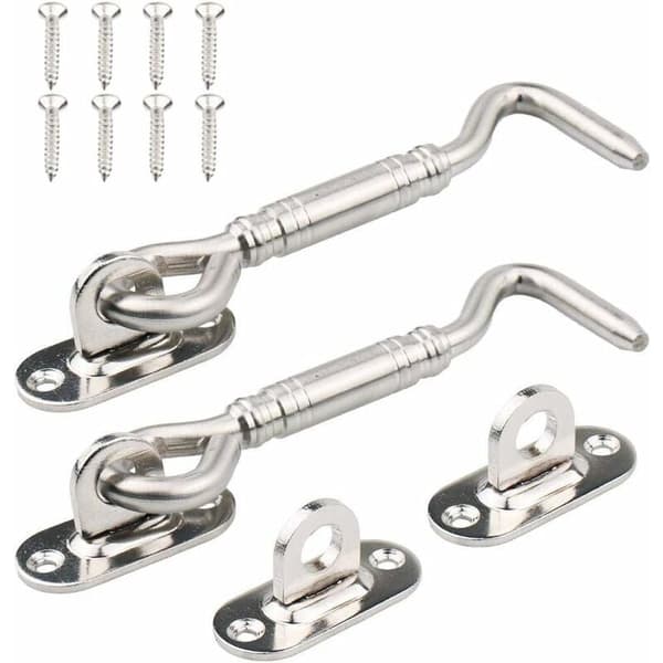 Cabin Hook, 2-pack Stainless Steel Shed Latch 4 Inch Gate Latch for Door Window Lock Silver