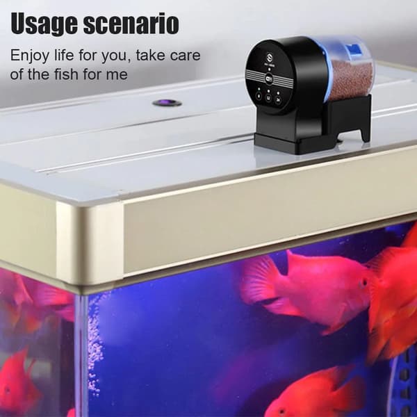 Automatisk fiskefoderautomat med justerbar timer foderdispenser til akvariefisk og skildpadder sort