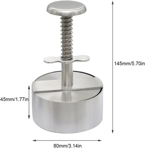 Adjustable Burger Press Hamburger Patty Maker with Spring Button, Stainless Steel Non-Stick Stuffed Burger Press Maker 8cm