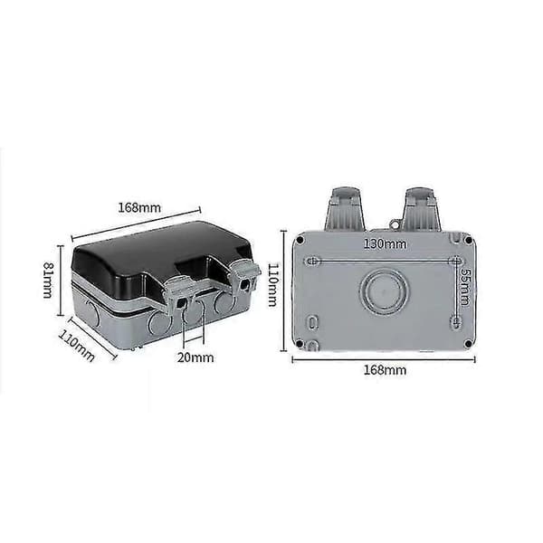 Waterproof Outdoor Socket with Switch, Waterproof Junction Box, Double Wall Outdoor Socket for Kitchen, Bathroom, (1 Piece, Grey)