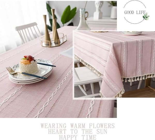 Rose - Rektangulær brodert frynset linstoff flekkbestandig duk