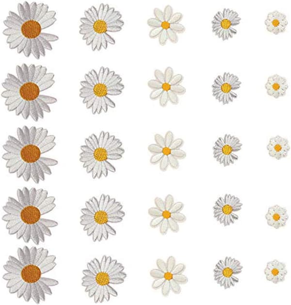 25 stykker Daisy Blomsterlapper Blomsterapplikation Stryge-på lapper Deko