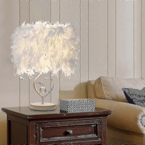 Hvid Fjer Bordlampe Natbordslampe