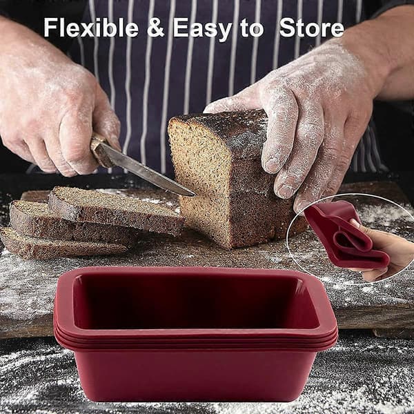 Silikon Mini Brødform 4-Dels Sett Non-Stick Enkel Utløsning Rektangulær Silikon Mini Kakeform Suita