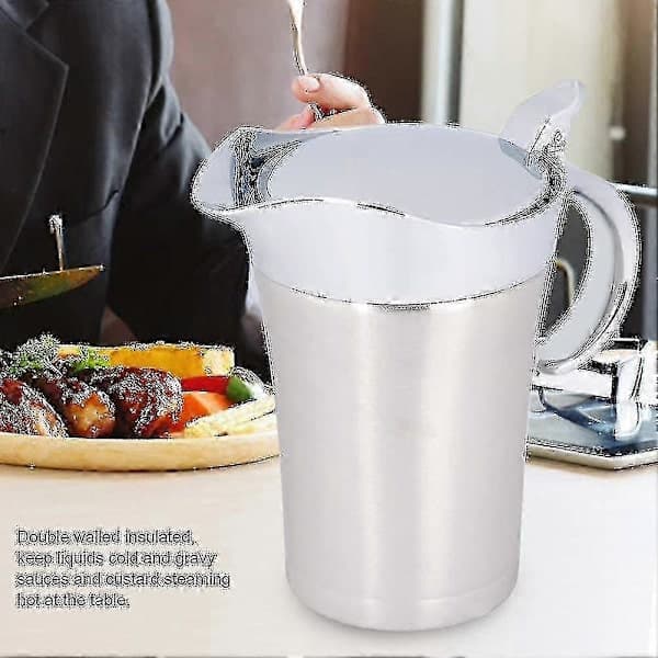 Dobbeltvægget sovseskål med hængslet låg, ideel sovseskål i rustfrit stål (750 ml) (FMY)