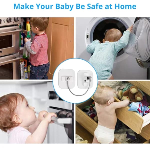 4-pack Freezer Door Lock with Self-Adhesive Cable Holder and Key