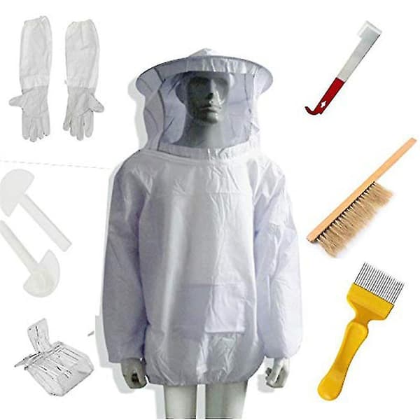 Beekeeper Suit, Bee Jacket, Gloves, Bee Brush, J-Tool Kit, 8-Piece