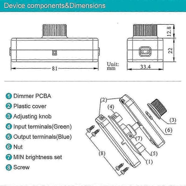 3-100W LED Trailing Edge Dimmer (Rotary Dimmer), used for Dimmable LED, Incandescent, Halogen Lamp, 220-240V, CE Plug, White