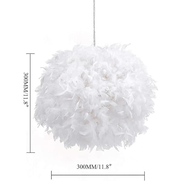 Feather-light lampshade compatible with ceiling lamp, fluffy lampshade compatible with table and floor, bedroom diameter 30cm, White CO