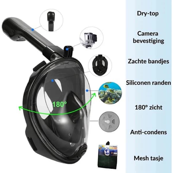 Snorkelmaske til voksne L/XL - Sort snorkel sæt