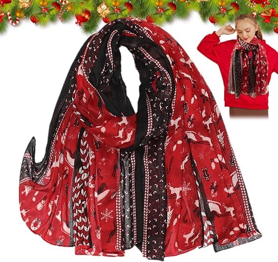 Julehalstørklæde til kvinder - 180x90cm Blødt polyester sjal med rensdyrprint