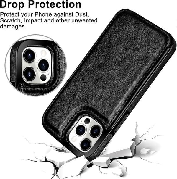 iPhone 15 Pro Wallet Case with Card Holder Shockproof Case Flip Folio Soft PU Leather Magnetic Closure Protective Case (Black)