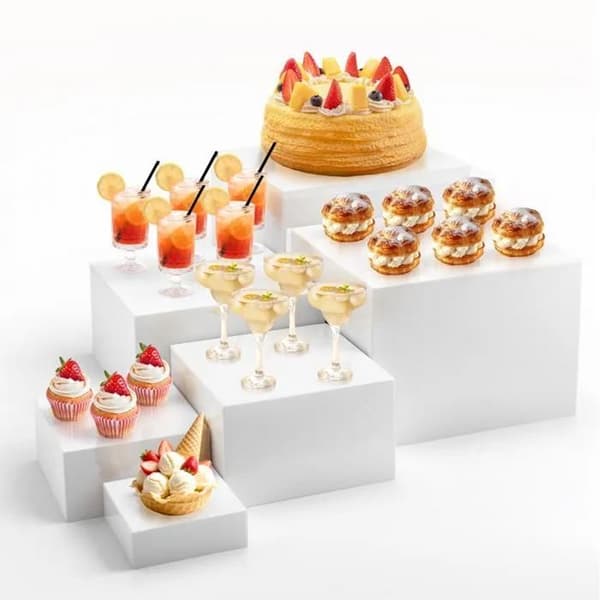 Aperitifbuffetterning, akryl kagefad, duftstativ, buffetstøtte til bryllup til catering (Hvid, 3-8 tommer)
